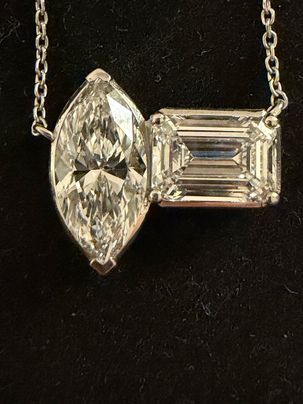 14k White Gold Lab Grown Diamond  2.01 Marquise & 2.04 Emerald Cut Necklace